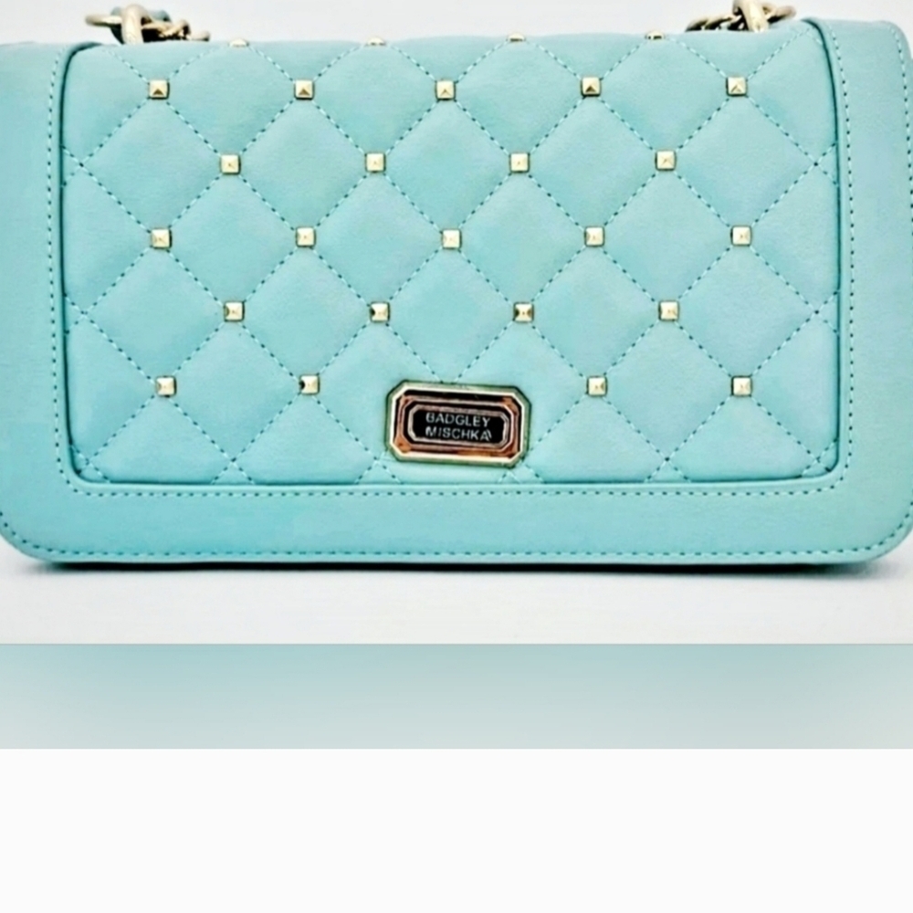 CLEARANCE! Badgley Mischka Blue Quilted Crossbody Bag Vegan Leather 10×6×3.5 NWT